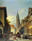 Famous Town Paintings - A Busy Street in a German Town